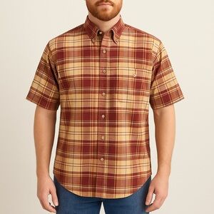 Orvis Vintage Cotton Plaid Short Sleeve Button Down Shirt Size L Normcore